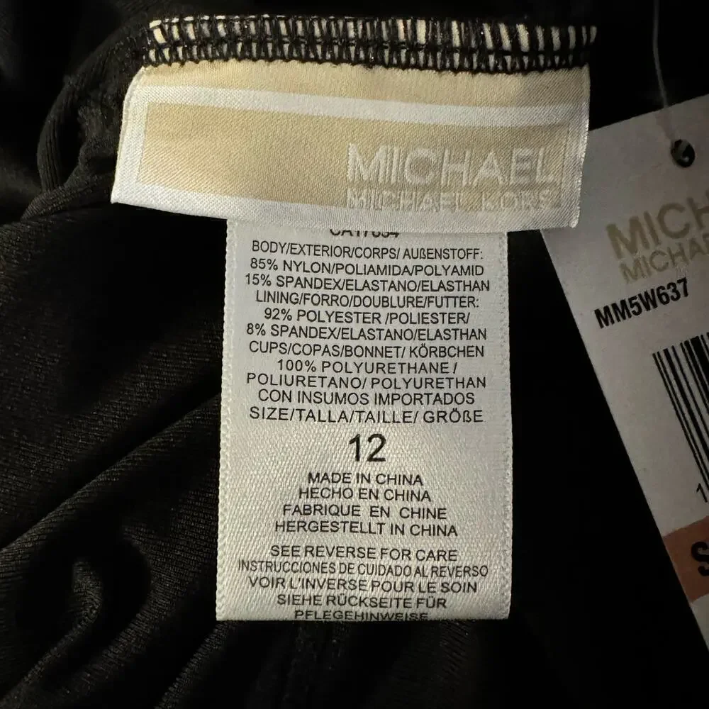 NWT Michael by Michael Kors One Piece Swimsuit Black Lightly Padded Size 12